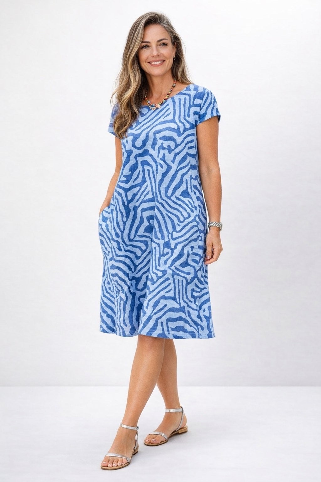 Elara | Women’s Short Sleeve Midi Dress with Pockets