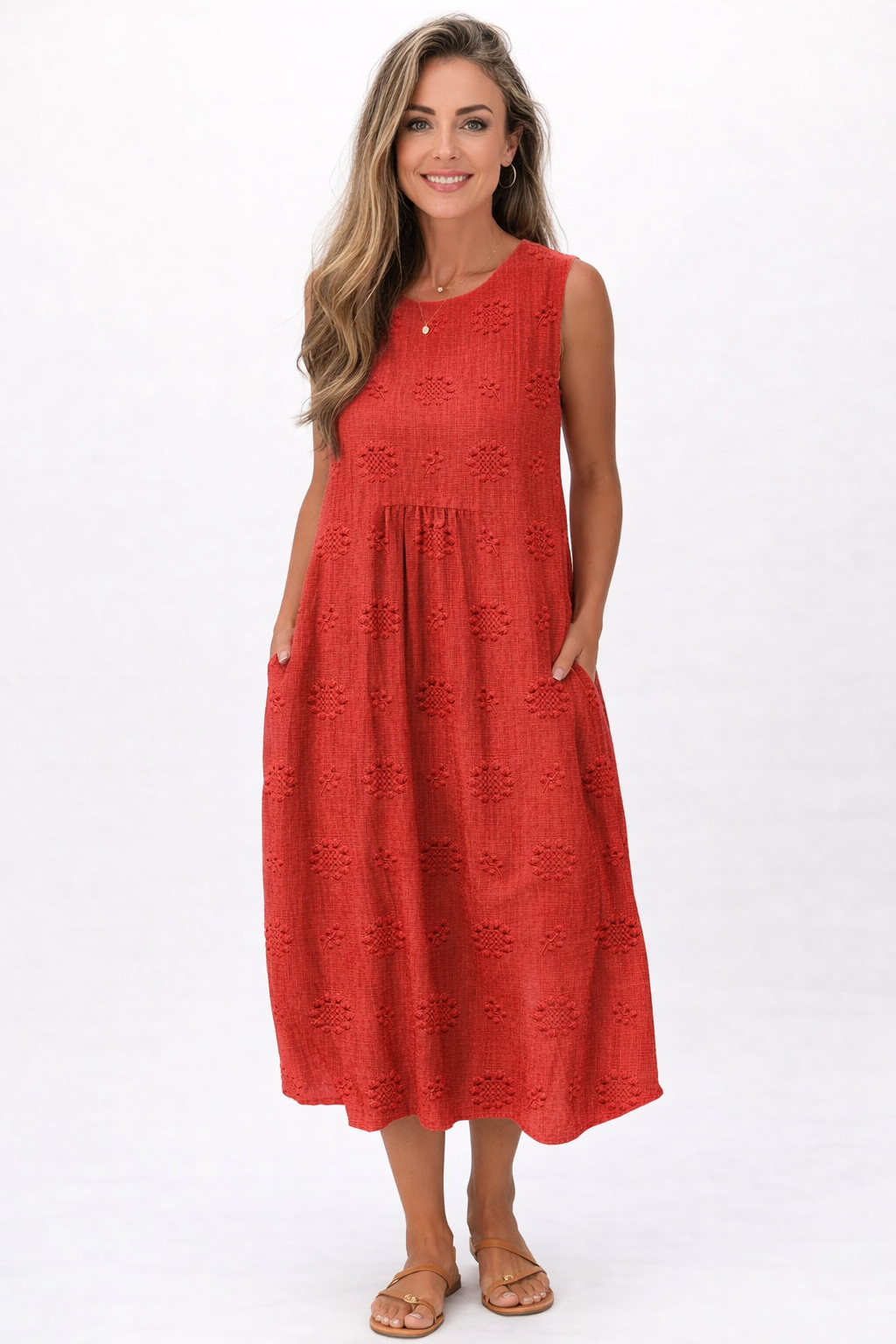 Amara | Women’s Sleeveless Midi Dress with Pockets