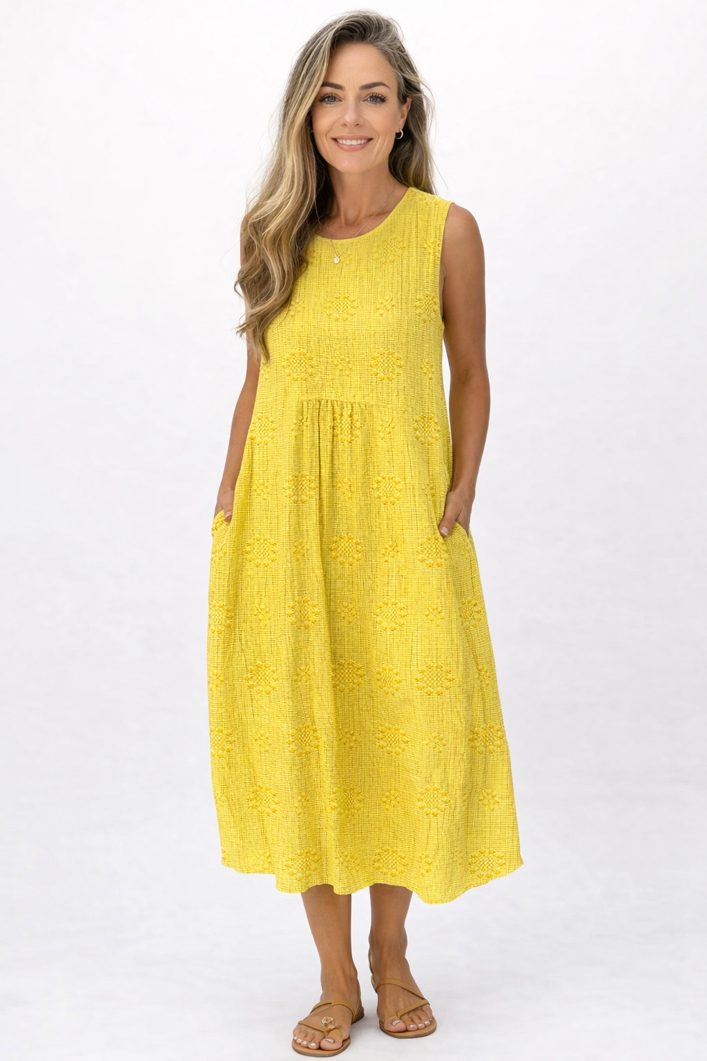Amara | Women’s Sleeveless Midi Dress with Pockets