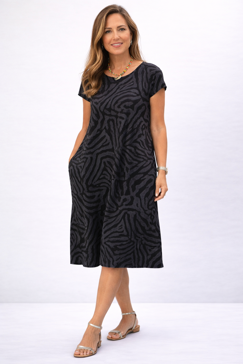 Elara | Women’s Short Sleeve Midi Dress with Pockets