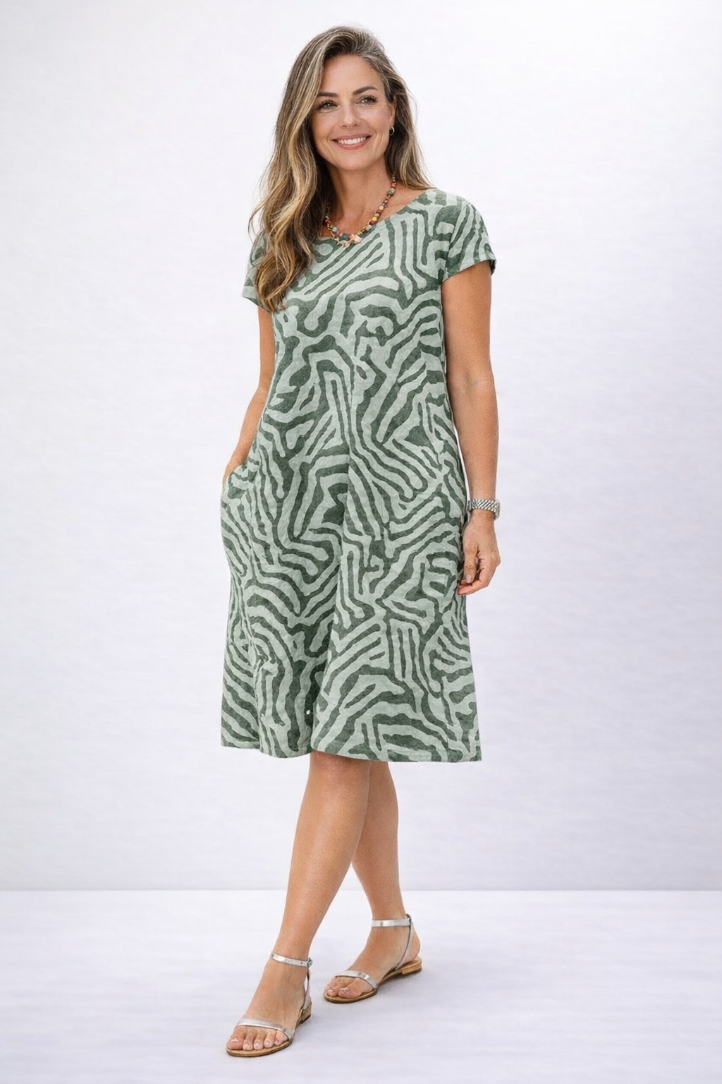 Elara | Women’s Short Sleeve Midi Dress with Pockets