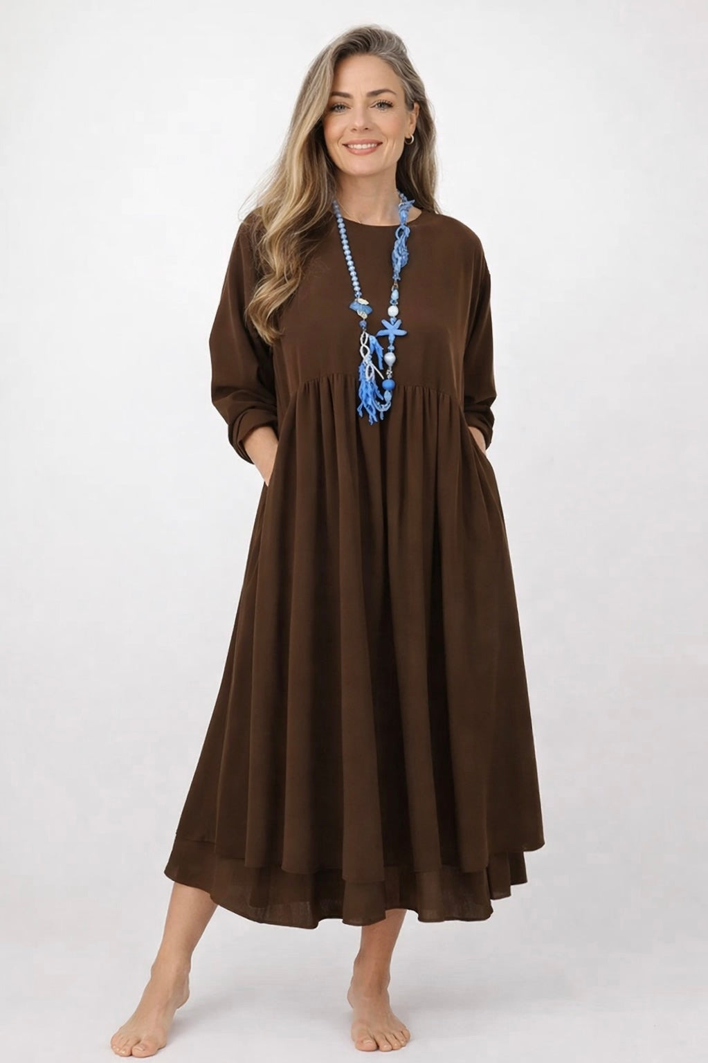 Valina | Women’s Long Sleeve Loose Fit Maxi Dress with Pockets